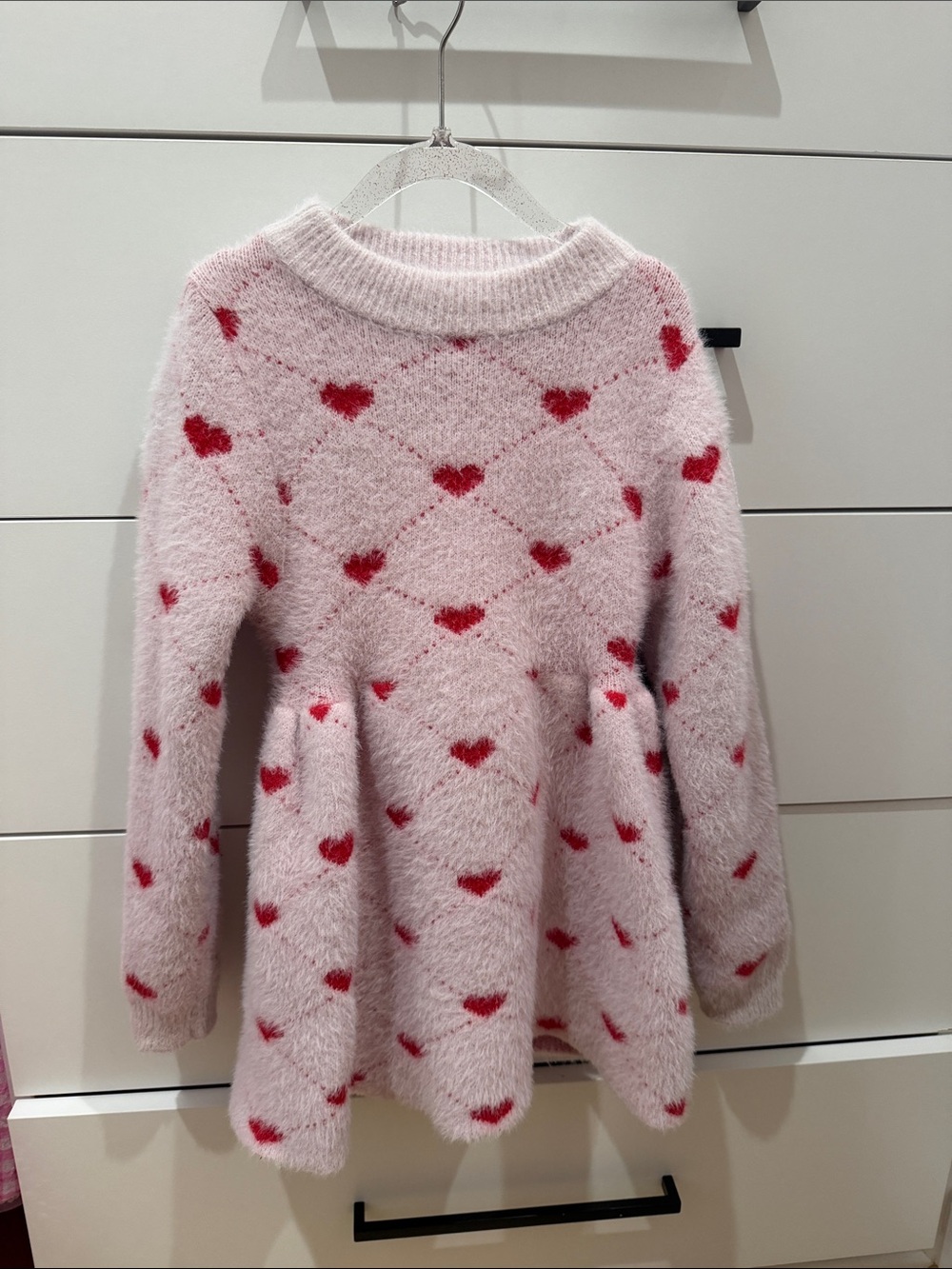 Lola + the boys Pink Heart Fuzzy Knit Dress